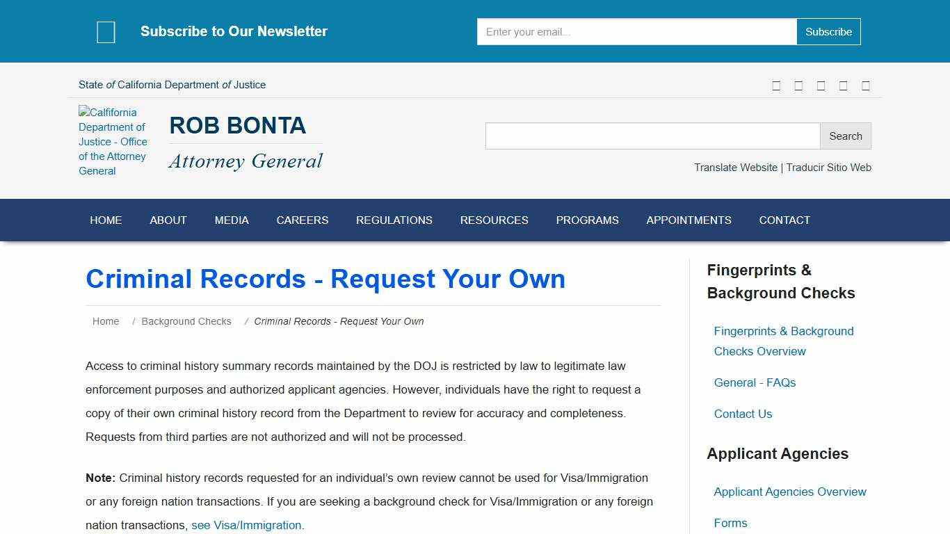 Criminal Records - Request Your Own | State of California - Department of Justice - Office of the Attorney General